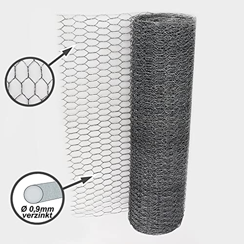 Aquagart Maschendrahtzaun Sechseckgeflecht verzinkt I Hühnerzaun Kaninchendraht Hasengitter feinmaschig 25mm x 25 mm I 6-Eck Drahtgeflecht 0,9 mm IHasendraht (verzinkt 100cm, 20m)