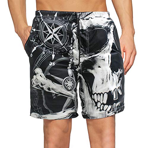 Men's Boy's Casual Novelty Beach Shorts Swim Trunk Retro Swimming Trunks Pirate And Skull Compass Large White #TOP3