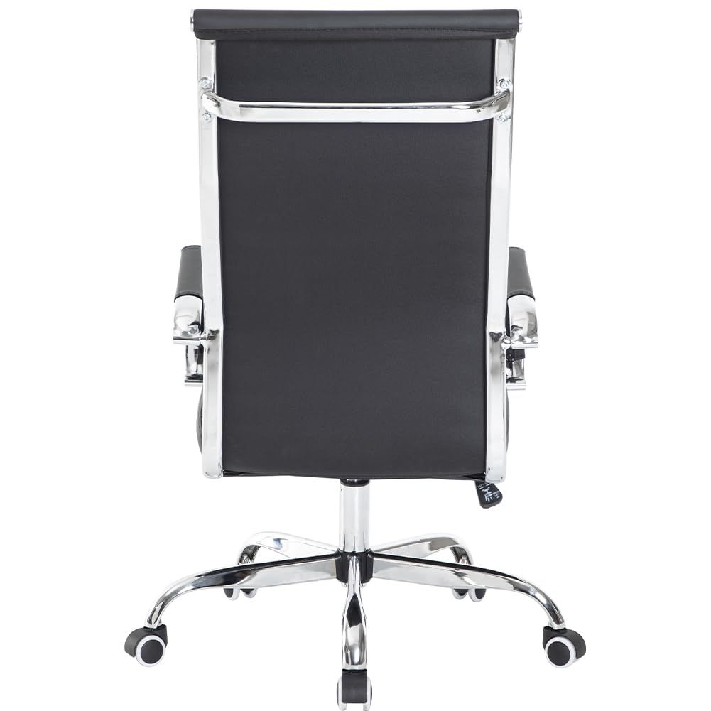 BAKAJI Sedia da Ufficio in Pelle Ergonomica con Schienale Alto e Supporto Lombare, Poltrona da Scrivania Girevole con Altezza Regolabile a Gas e Rotelle Girevoli a 360°, Base 64.5 cm Cromata (Nero)