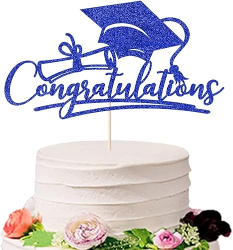 Tortenaufsatz mit Aufschrift "Congratulations 2024 Graduation", Kuchendekoration – 2024 High School College Senior Graduation Party Dekorationen Zubehör (Stil 4 - Blau)