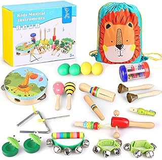 Veluoess Wooden Musical Toys, 23 PCS Musical Instrument Set for Toddlers with Cute Storage Backpack Tambourine Maracas, Percussion Instruments Toys Early Educational Toys Gifts for Boys and Girls 3+
