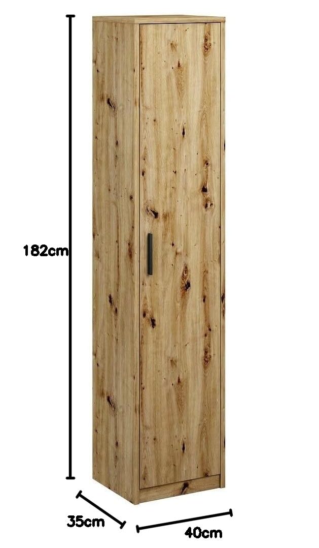 MATKAM Schmaler Mehrzweckschrank B40 H182 T35 – 5 Fächer, Tür Beidseitig, Artisan Eiche – Für Schlafzimmer, Büro & Flur Schmaler Schrank