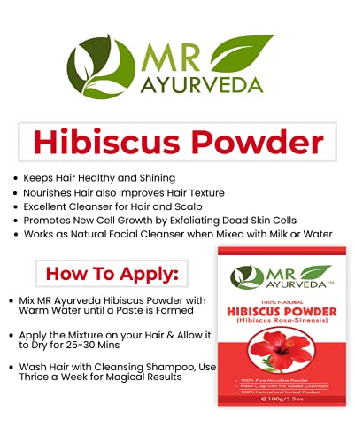 Image of MR Ayurveda 100% Organic Hibiscus Powder | Hibiscus Flower Powder | Gudhal Powder for Hair | Hibiscus Powder for Skin - Set of 2 (200 Grams)
