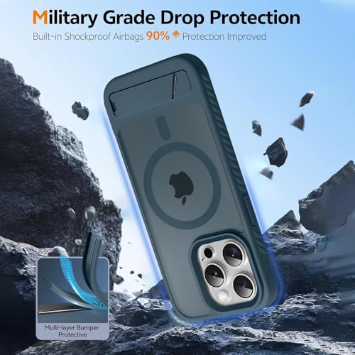Image of KARWAN️Ultra Hybrid Matte Back Cover Case Compatible with Stand Magnetic for iPhone 16 Pro Max | Mag-Safe Wireless Charging | Camera Bump Protection -(Blue)