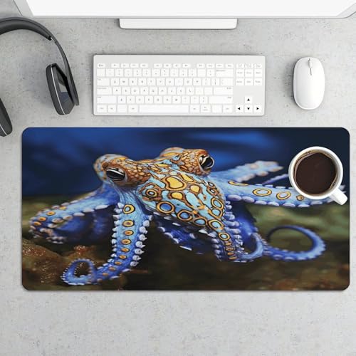 Blue Ringed Octopus Desk Pad con base de goma grande miniatura 5