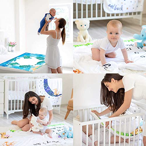 Image of Blue Sea Life Turtle Monthly Milestone Blanket Newborn Photo Swaddling Bag 48x40in Beach Gift