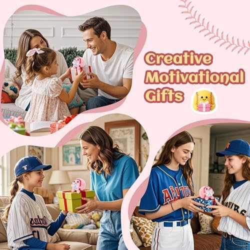 Mini Funny Positive Pink Softball Gifts for Girls, Knitted Wool Softball Crochet Toy with Positive Card, Cute Emotional Support Cheer Up Keepsake Gift for Kids Girls Women Friends Sister College — view 5