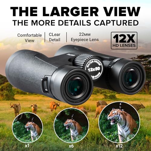 Binoculares 12x50 HD para adultos BAK4 con estuche resistente miniatura 2