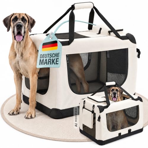 Faltbare Hundebox Transporttasche Transportbox Hunde Box Tasche Petigi | XXXXL- 122 x 80 x 82 cm, Beige, Cream, Auto, Katze, Kaninchen, Große, Kleine, Bag, Transport