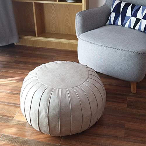Thgonwid Decorative Pouf Footstool Ottoman Leathaire Poufs Storage Bean Bag Chair Round Floor