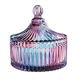 CHOOLD Luxury Purple Blue Tent Shaped Crystal Candy Jar with Lid,Clear Glass Apothecary Jar Wedding Candy Buffet Jar Food Jar. 24 oz