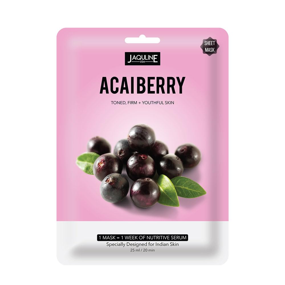 JAQULINE USA Acai Berry Sheet Mask | Hydrating and Revitalizing Face Mask for All Skin Types | Antioxidant-Rich Formula | Nourishes, Soothes, and Refreshes Skin