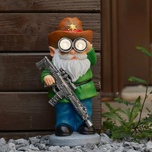 Elegondrar Funny Garden Gnomes Statue Outdoor Decor Solar Telescope Gnome Decorations for Yard Lawn Patio Porch Christmas Birthday Housewaming Gifts for Dad Men Husband 10.6 Inch Resin
