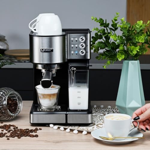YOER EMF01S Lattimo - Black Espresso Machine - Portafilter Machine - Barista Professional Coffee Machine 1350 W - Fully Automatic with 20 Bar Pressure - 1.8 L Water Tank - Drip Grid on Stainless Steel - Image 2