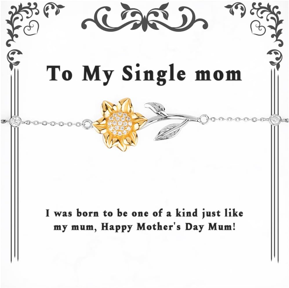 Sarcastic Single mom Gifts, I was born to be one of a kind just like,!, Birthday Sunflower Bracelet For Single mom from Daughter, Jewelry, Accessories, Fashion, Style, Trendy, Elegant, Charm bracelet,