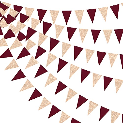 Image of Burgundy Party Decorations Maroon Champagne Gold Triangle Banner Flag Bunting Pennant for Birthday Engagement Wedding Bridal Shower Baby Shower Anniversary Bachelorette Hen Party Decorations Supplies
