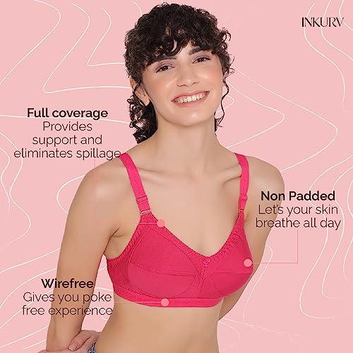 Image of INKURV Full Coverage Cotton Bra for Heavy Bust| Minimizer Bra for Women| Anti-Sagging Breast Lift Up| Non-Wired| Non-Padded Daily Use Bra for Ladies| Combo of 2
