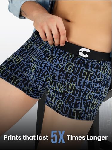 Image of Freecultr Men's Cotton Stretch Printed Trunks | Soft Breathable Innerwear with Stylish Logo Waistband | Comfort Fit Trunks for Everyday Wear