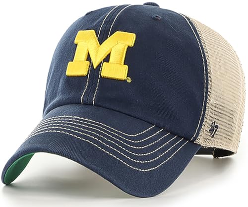 47 NCAA Trawler Primary Logo Team Color Mesh Trucker Clean Up Adjustable Hat, Adult One Size Fits All - Michigan Wolverines Navy