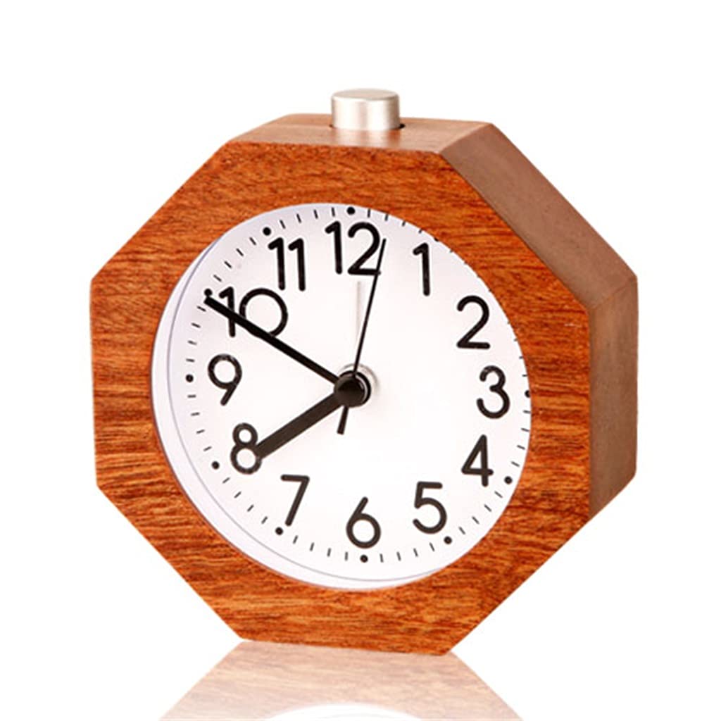 Hrwly Argento Wooden Clock Snooze Bedside Alarm Round Needle Backlit Desktop Mute(Argento)