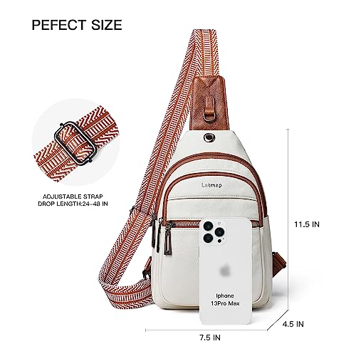 LATMAP 7L Sling Bag For Women Faux Leather Anti Theft Small Casual Daypack Backpack Fanny Pack Crossbody Chest Bags Purse Waterproof Beige Brown - Thumbnail 4