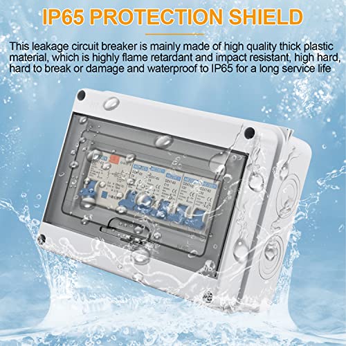 Bqweun Surface-Mounted Fuse Box, IP65 Waterproof, 63A, 5-Way Circuit Breaker 63A, Air Switch 2x6A + 1x10A + 1x20A + 1x32A, for Indoor and Outdoor Use (BY090a) - Image 4