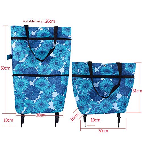 QHYTL Einkaufstrolley Stoff Faltbare Reise Tragbare Einkaufstasche Mit Rädern Einkaufen, Leichte Lebensmittel Faltbarer… – Bild 4