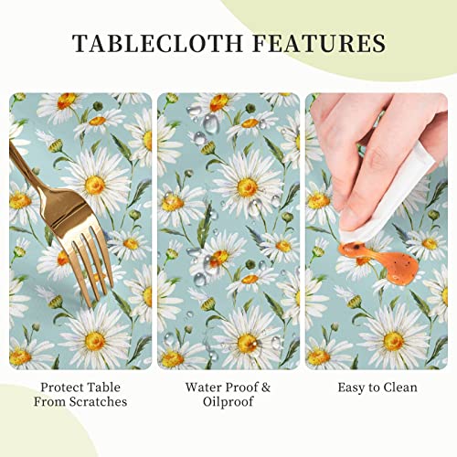 Gianlaima Spring Summer Blue Daisy Floral Round Tablecloth Waterproof Wipeable Tablecloth Cover Home Restaurant Kitchen Picnic Party Decoration 60 Inch Circular Tablecloth For 20-47 Inch #TOP5