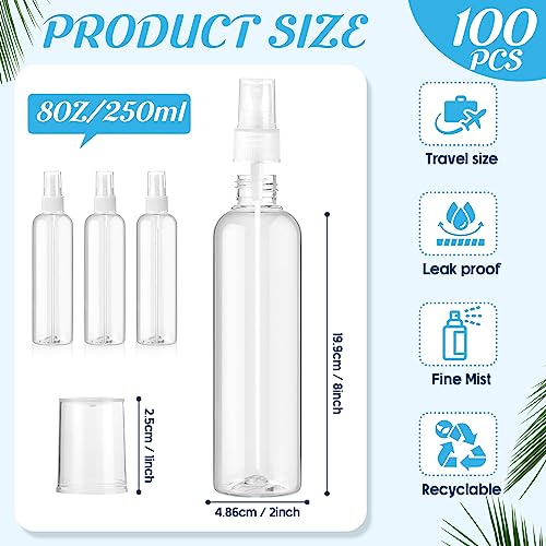Tanlade 100 Pcs 8 oz Empty Spray Bottles with Pump Spray Cap Refillable Clear Plastic Misting Bottles Fine Mist Bottle for Hair Essential Oils Beauty Products Cleaning Travel(White)2