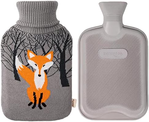 HomeTop Premium Classic Rubber Hot Water Bottle w/Cute Knit Cover (2 Liter, Gray)