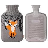 HomeTop Premium Classic Rubber Hot Water Bottle w/Cute Knit Cover (2 Liter, Gray)
