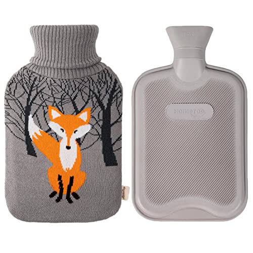 Hometop Premium Classic Rubber Hot Water Bottle W/Cute Knit Cover (2 Liter, Gray) #TOP23