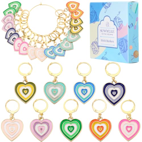 SUNNYCLUE 1 caixa com 18 peças, marcador de ponto de crochê esmaltado, coração, dia dos namorados, m