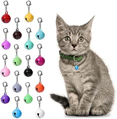 Molain 16 Pcs Cat Dog Collar Bells, Jingle Bell for Cat Collar, Dog Collar Charms, Colourful Pet Small Bells with Clasps, Pet Collar Accessories, Festival Party DIY Crafts Decoration