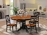 East West Furniture Kitchen dining table set 4 Amazing kitchen chairs - A Beautiful kitchen table- cherry Color Wooden Seat cherry and black Butterfly Leaf pedestal dining table
