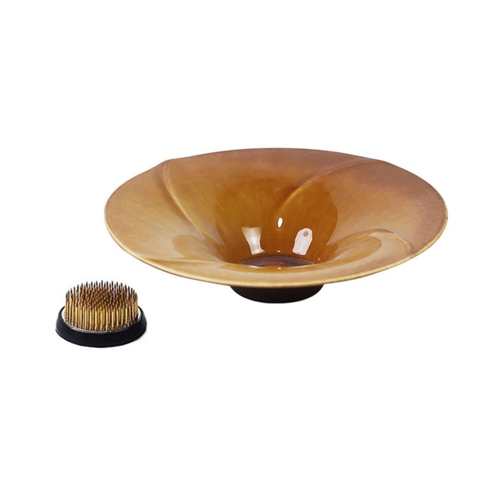 K5C7S3W9D6 plant dish saucer Tabletop Retro Ceramic Round Saucer with Kenzan Floral Arrangement Tray