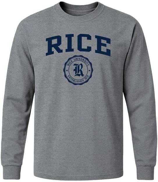 Barnesmith Long Sleeve Cotton Adult T-Shirt, Unisex, Heritage Logo, Grey Rice Owls Rice Owls - Charcoal Grey XX-Large
