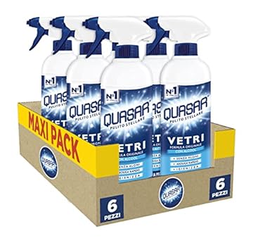 Quasar - Vetri - Formula Originale, con Alcool, Senza Aloni, Asciuga Rapido e Igienizza - 6 Flaconi da 750 ml