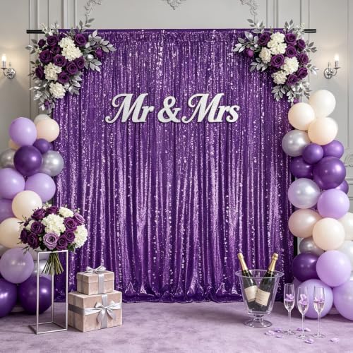 Image of Purple Sequin Backdrop Curtain Drapes Glitter Party Decorations 10FTx10FT