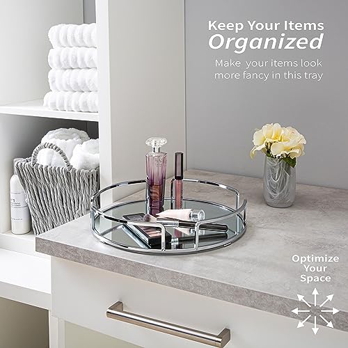Home Details Mirrored Vanity Tray | Dimensions : 12.99" L x 12.99" W x 2.05" H | Glass Base | Great for Cosmetics | Jewelry | Toiletries | Organization | Chrome by Home Details - Image 4