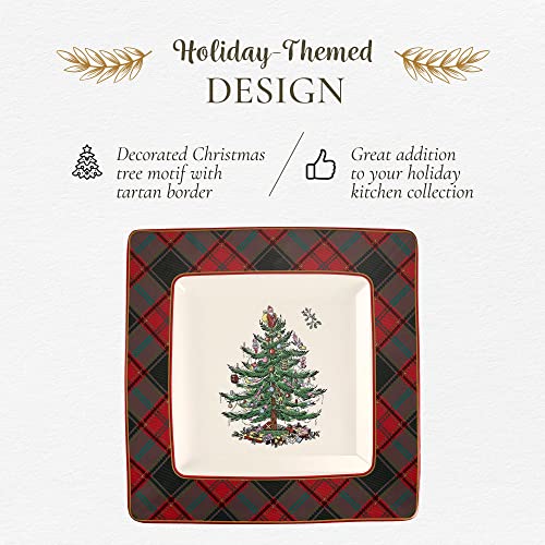 Spode Christmas Tree Tartan Square Platter | Serving Platter For The Holidays | Christmas Serving Dishes For Entertaining - Fine Bone China | Serving Platters For Serving Food - 10 Inches #TOP2