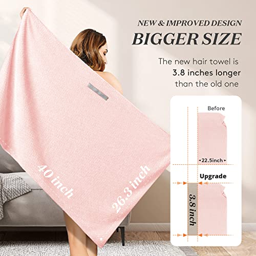 Image of YFONG Large Hair Towel Wrap for Women, Super Absorbent Microfiber Hair Towel for Curly Hair, Fast Drying Hair Turbans with Elastic,Hair Drying Towel Wrap for Hair Care 26.3 inch X 40 inch (Pink)