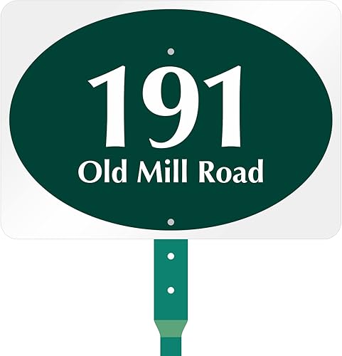 Miniatura 11 de SmartSign Letrero personalizado de dirección de casa de 7 x 10 pulgadas con estaca de 18 pulgadas (diseño festoneado), aluminio reflectante a prueba