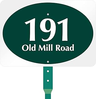 SmartSign 7 x 10 inch Custom House Address Yard Sign with 18 inch Stake (Oval Design), 40 mil Reflective Rustproof Aluminum With UV-Proof Overcoat, Choose Color, Set of 1, Made in USA