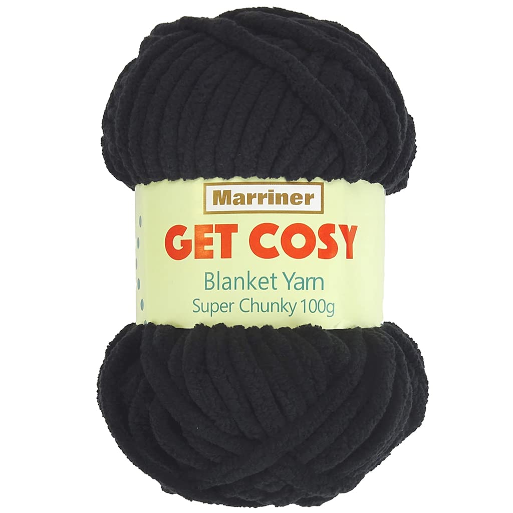 Get Cosy Super Chunky Yarn with 100% Polyester 14/16 Ply for Knitting and  Crochet Vegan Friendly and Hypoallergenic (Black 100g Single Ball)