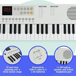 Axus 37 Mini Portable Keyboard in Arctic White - Fun Electric Piano for Beginners, USB-C or Battery Power