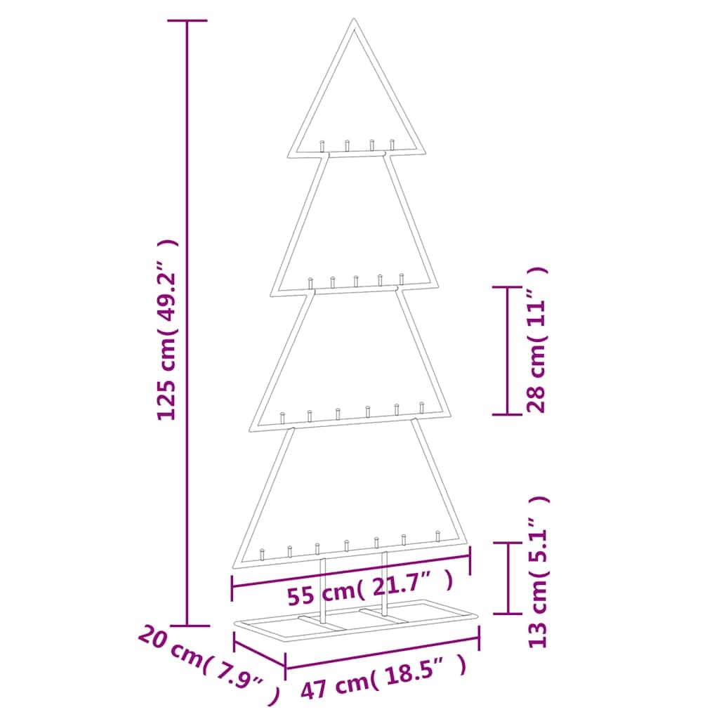 Albero di Natale in metallo, nero, 125 cm, con 22 ganci, in acciaio verniciato a polvere, pieghevole e salvaspazio, ideale per soggiorno, balcone, ufficio, decorazione natalizia per interni