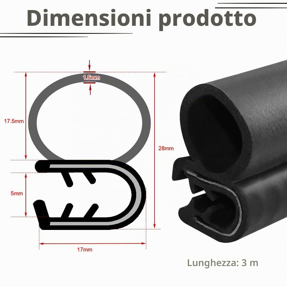 Guarnizione per portiera auto universale guarnizione in gomma per bagagliaio guarnizione gomma per porta auto camper barche (3m)