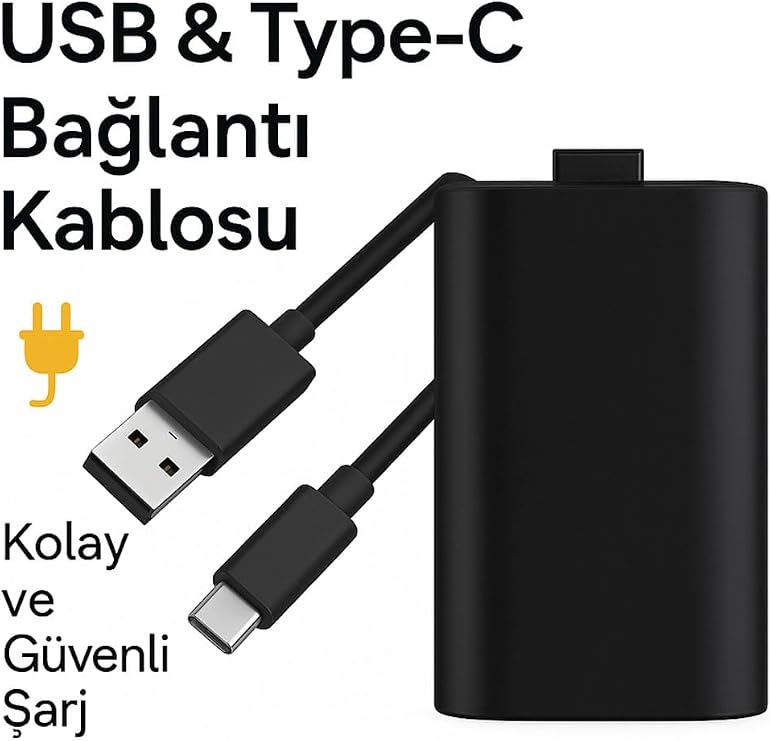 Xbox Series X|S Uyumlu Şarjlı Pil Paketi, USB-C Kablolu, Siyah