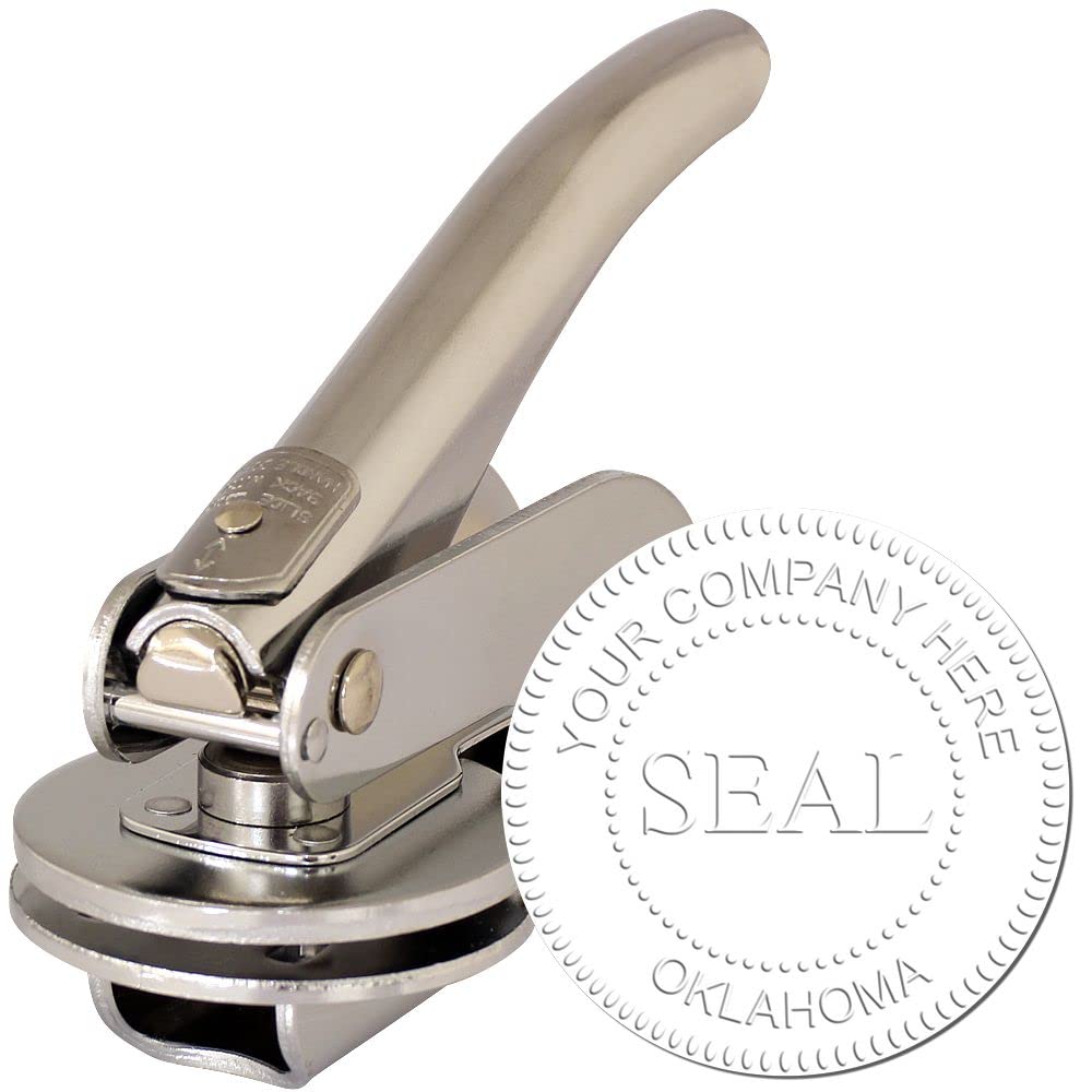 Handheld Oklahoma Corporate Seal Embosser, Company Seal Embossing Stamp for Oklahoma, Size 1-5/8, Seal for LLC, Seal for Corporation